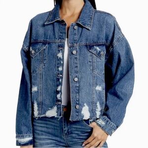 BLANKNYC Distressed Denim Jacket Raw Hem M